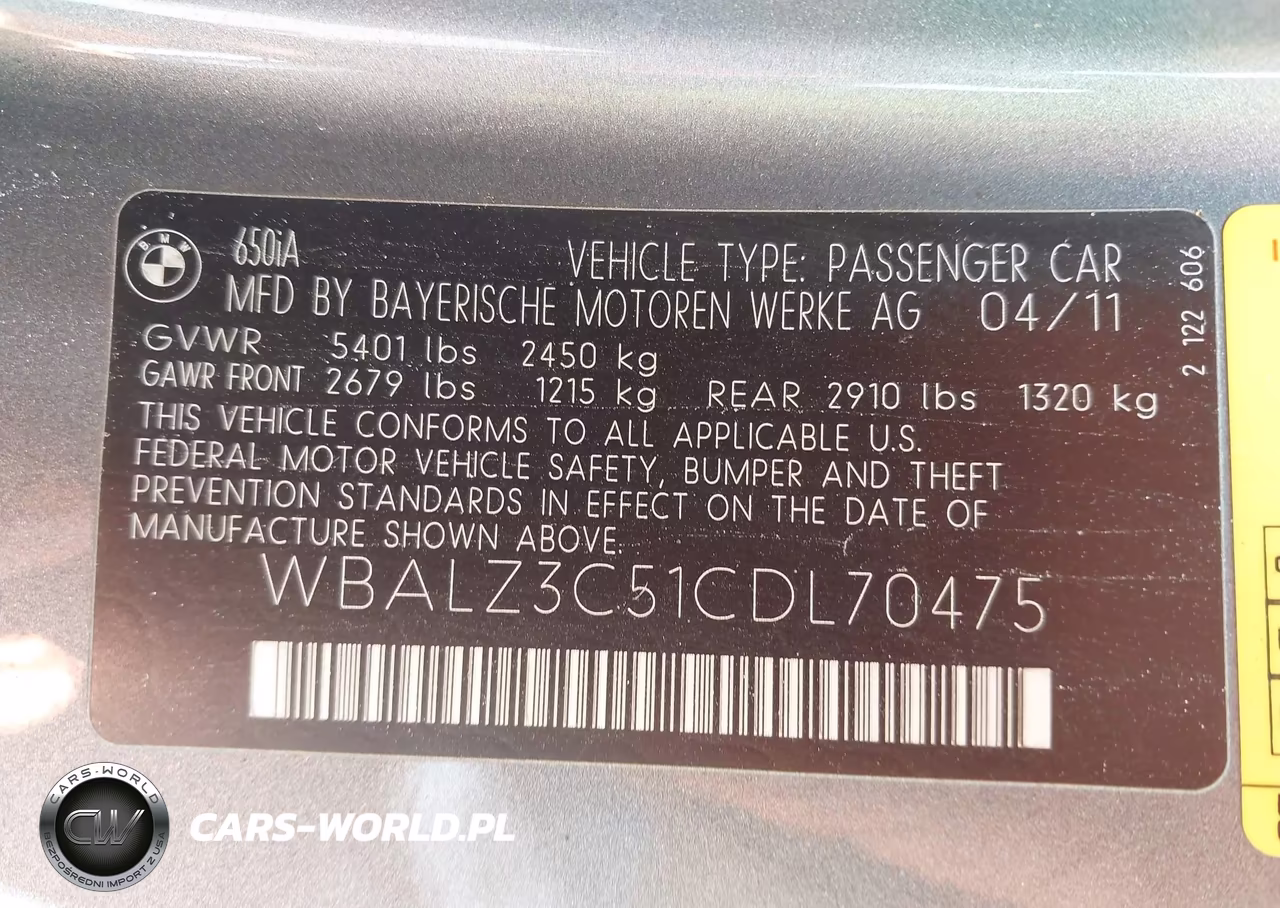 2012 BMW 650I VIN:WBALZ3C51CDL70475 - 9