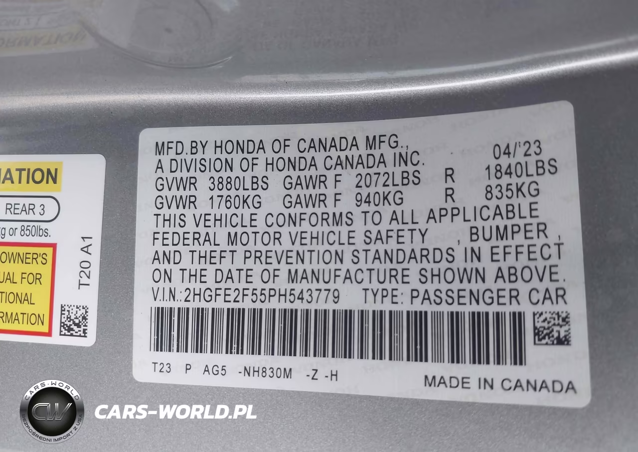 2023 Honda Civic Sport VIN:2HGFE2F55PH543779 - 9