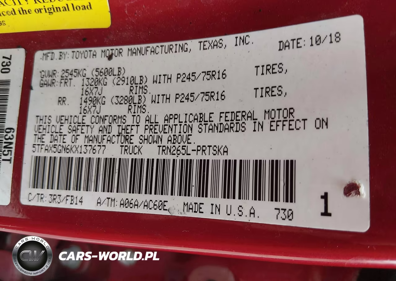 2019 Toyota Tacoma Sr VIN:5TFAX5GN6KX137677 - 9