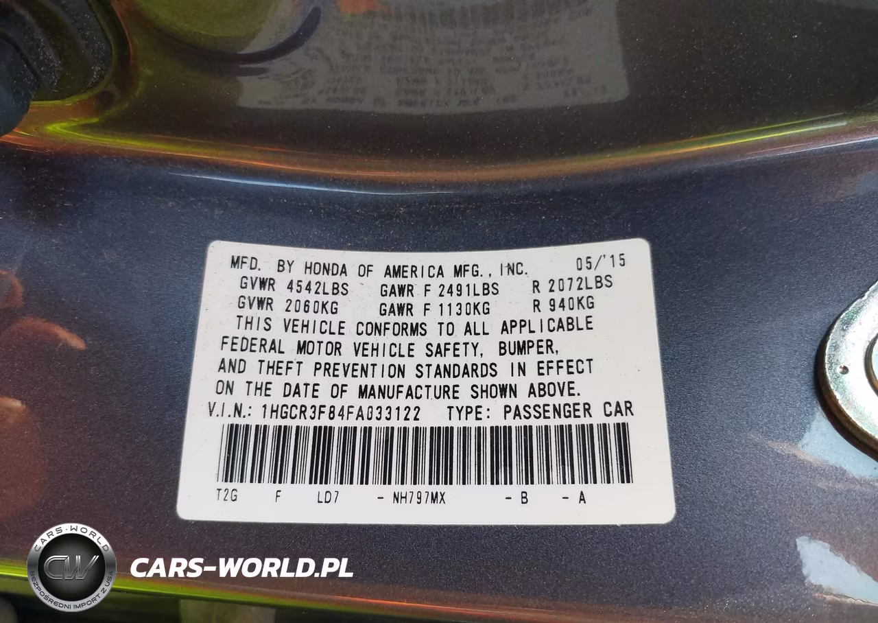 2015 Honda Accord Ex-L V-6 VIN:1HGCR3F84FA033122 - 9