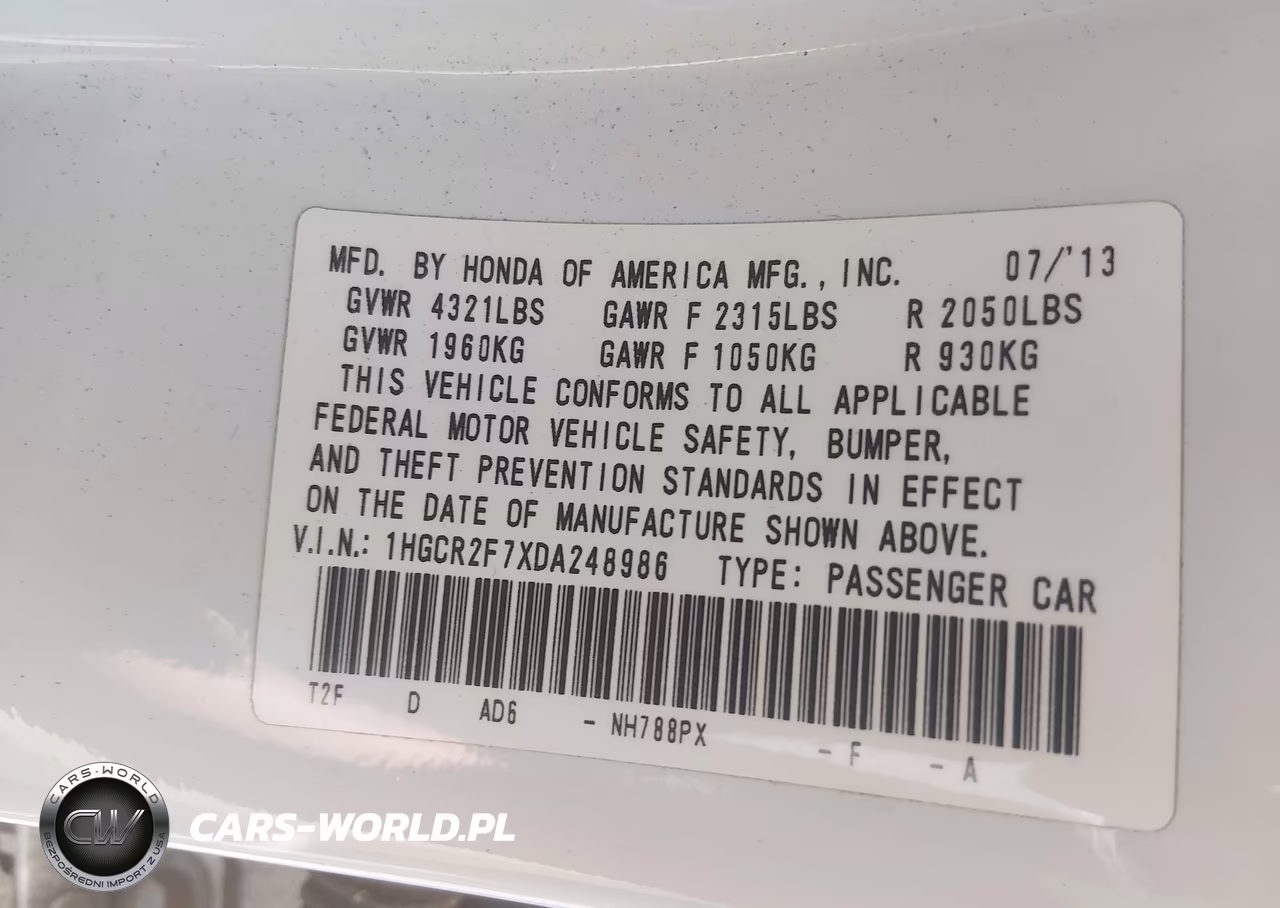 2013 Honda Accord Ex VIN:1HGCR2F7XDA248986 - 9