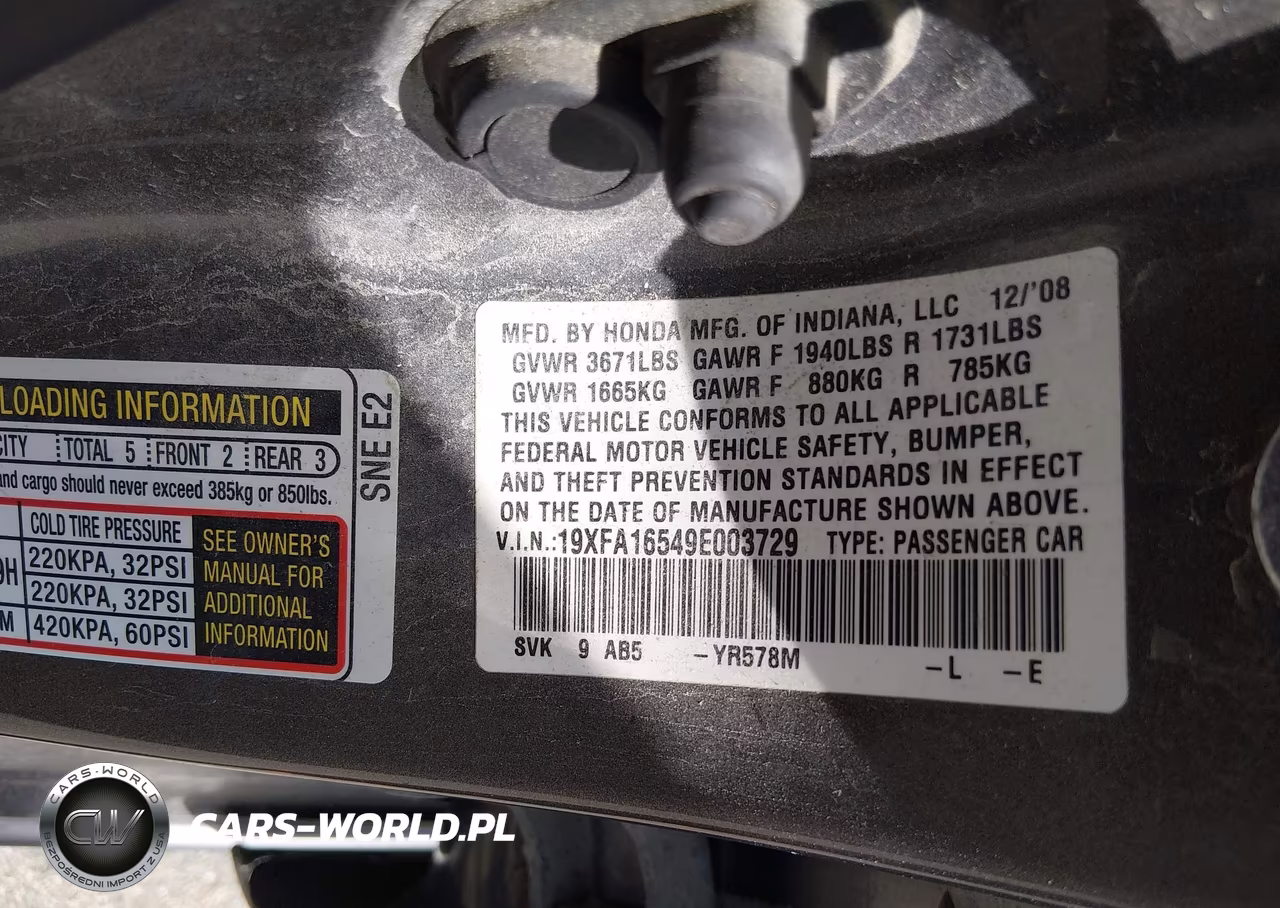 2009 Honda Civic Lx VIN:19XFA16549E003729 - 9