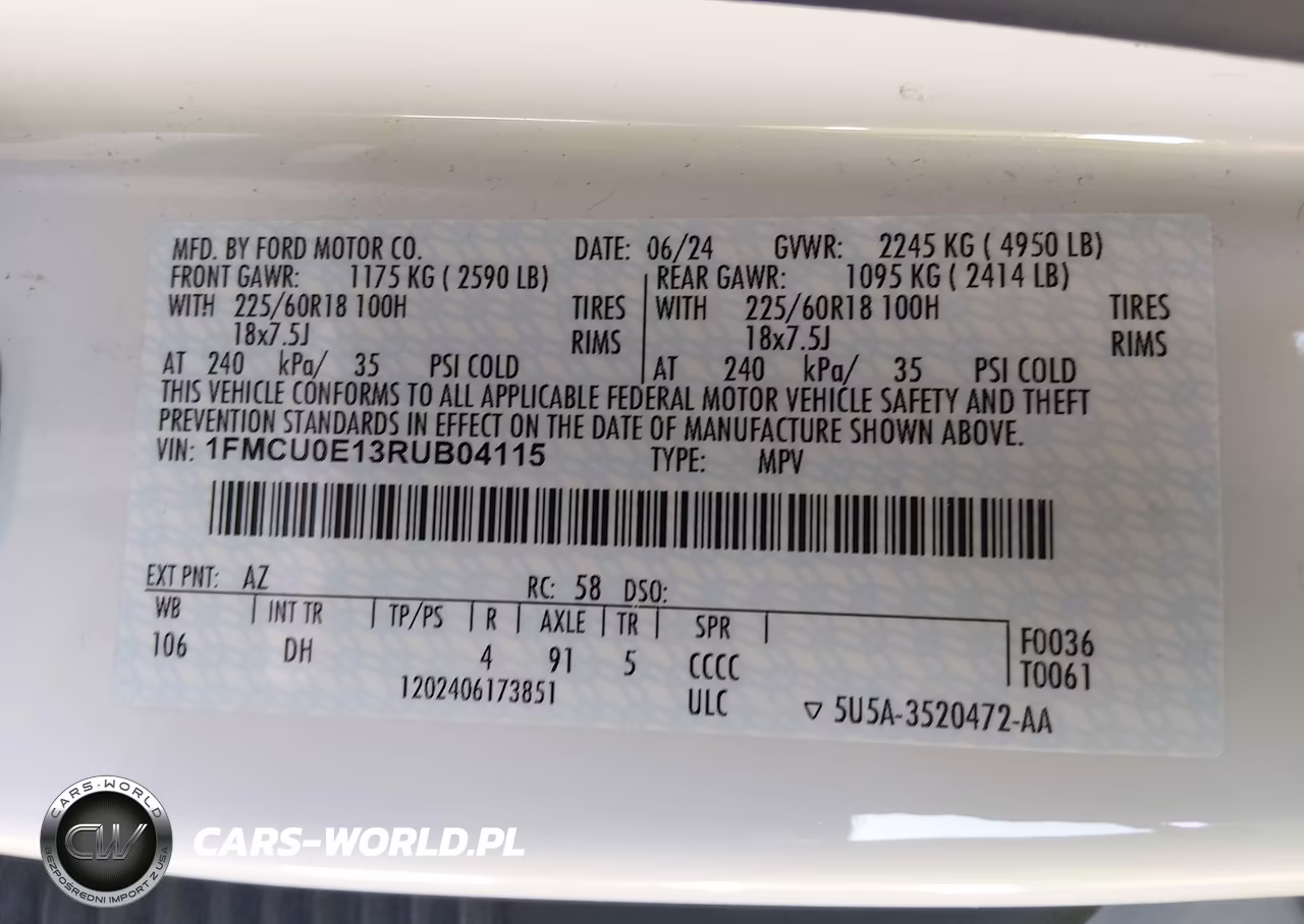 2024 Ford Escape Phev VIN:1FMCU0E13RUB04115 - 9