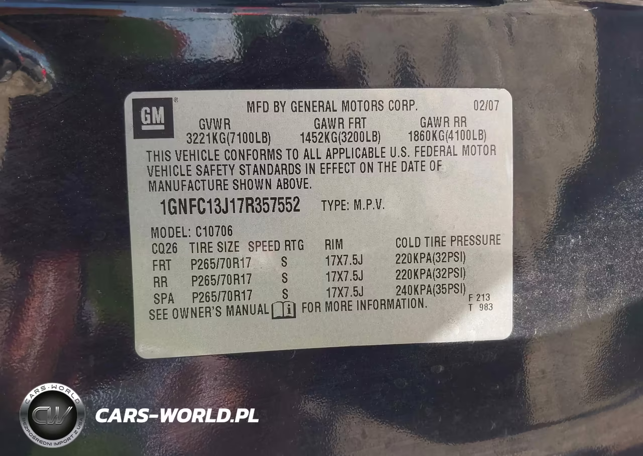 2007 Chevrolet Tahoe Lt VIN:1GNFC13J17R357552 - 9