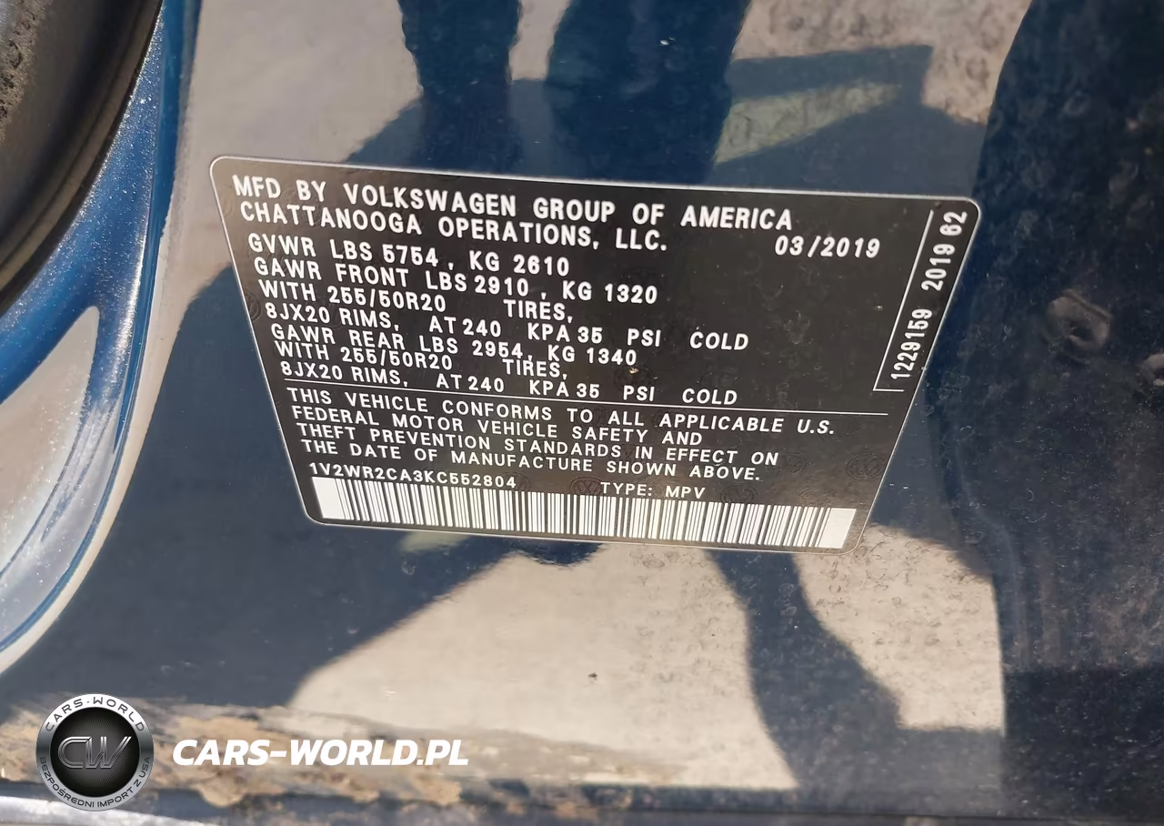 2019 Volkswagen Atlas 3.6L V6 Se W-Technology VIN:1V2WR2CA3KC552804 - 9