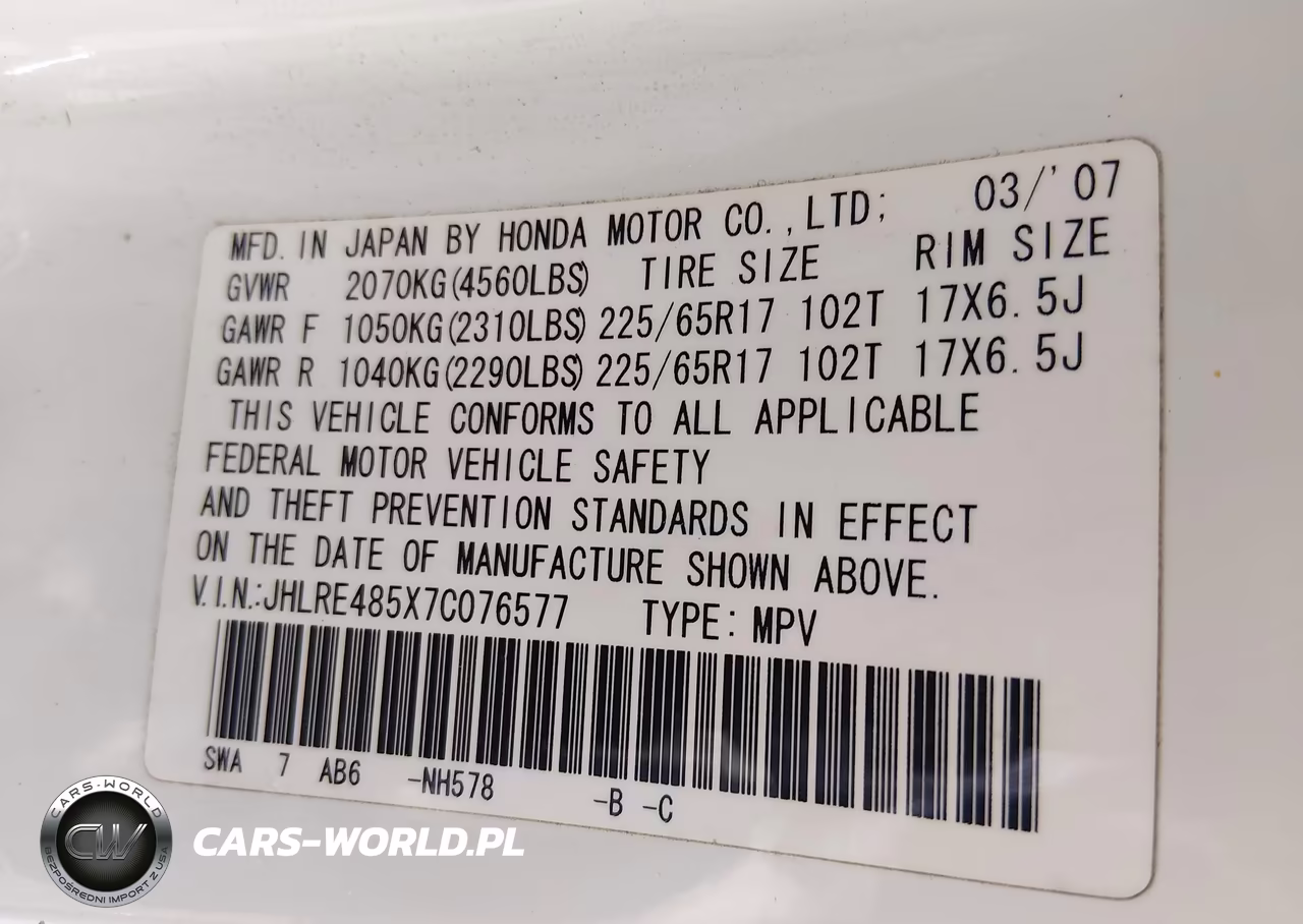 2007 Honda Cr-V Ex VIN:JHLRE485X7C076577 - 9