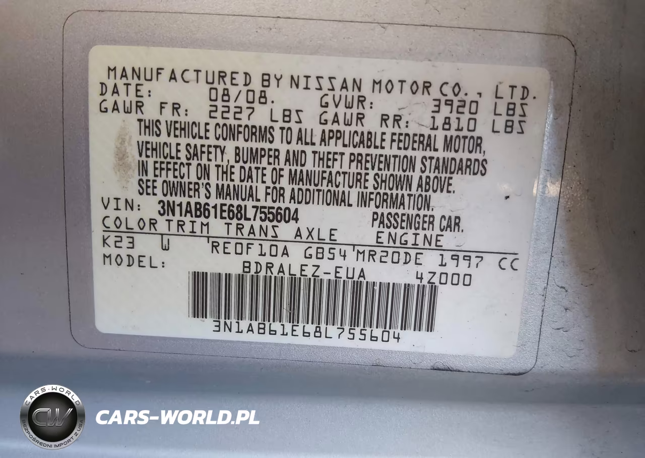 2008 Nissan Sentra 2.0S VIN:3N1AB61E68L755604 - 9
