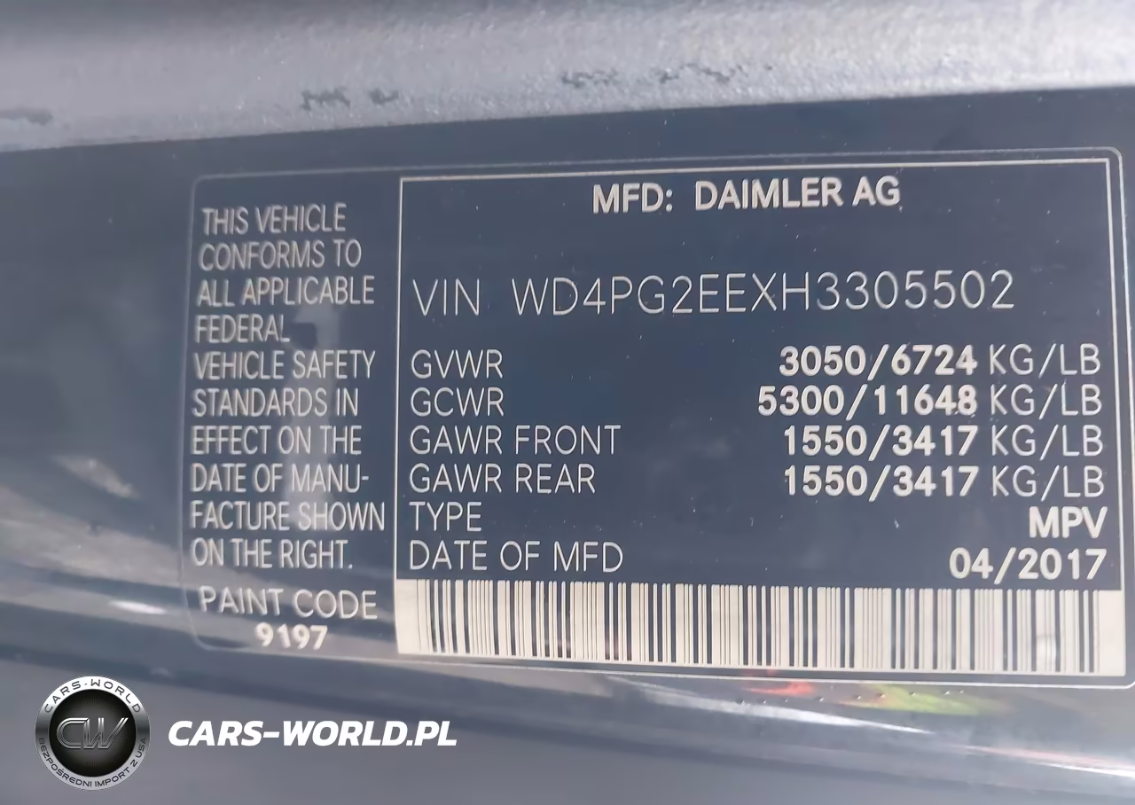 2017 Mercedes-Benz Metris VIN:WD4PG2EEXH3305502 - 9