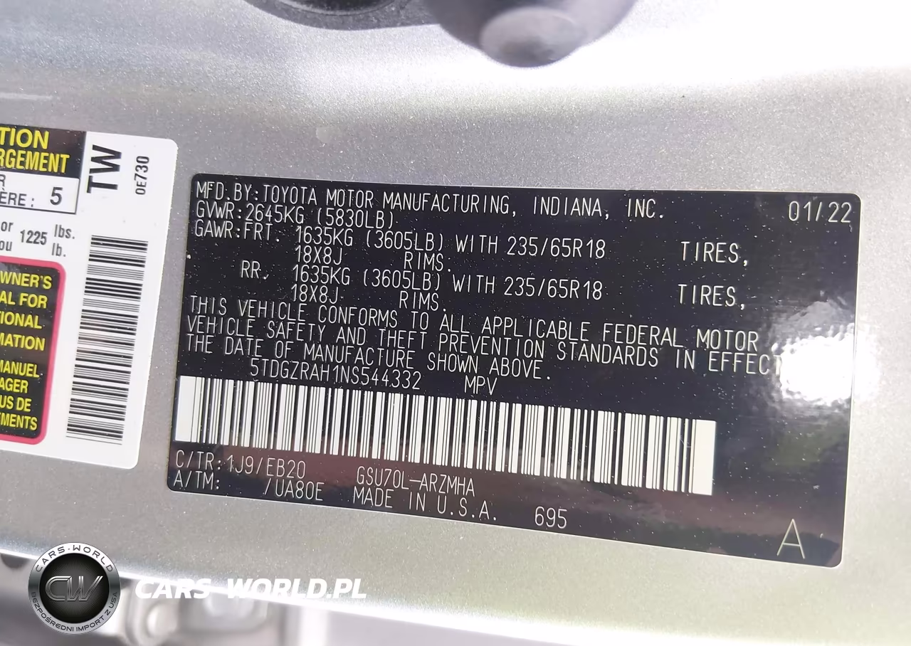 2022 Toyota Highlander Xle VIN:5TDGZRAH1NS544332 - 9