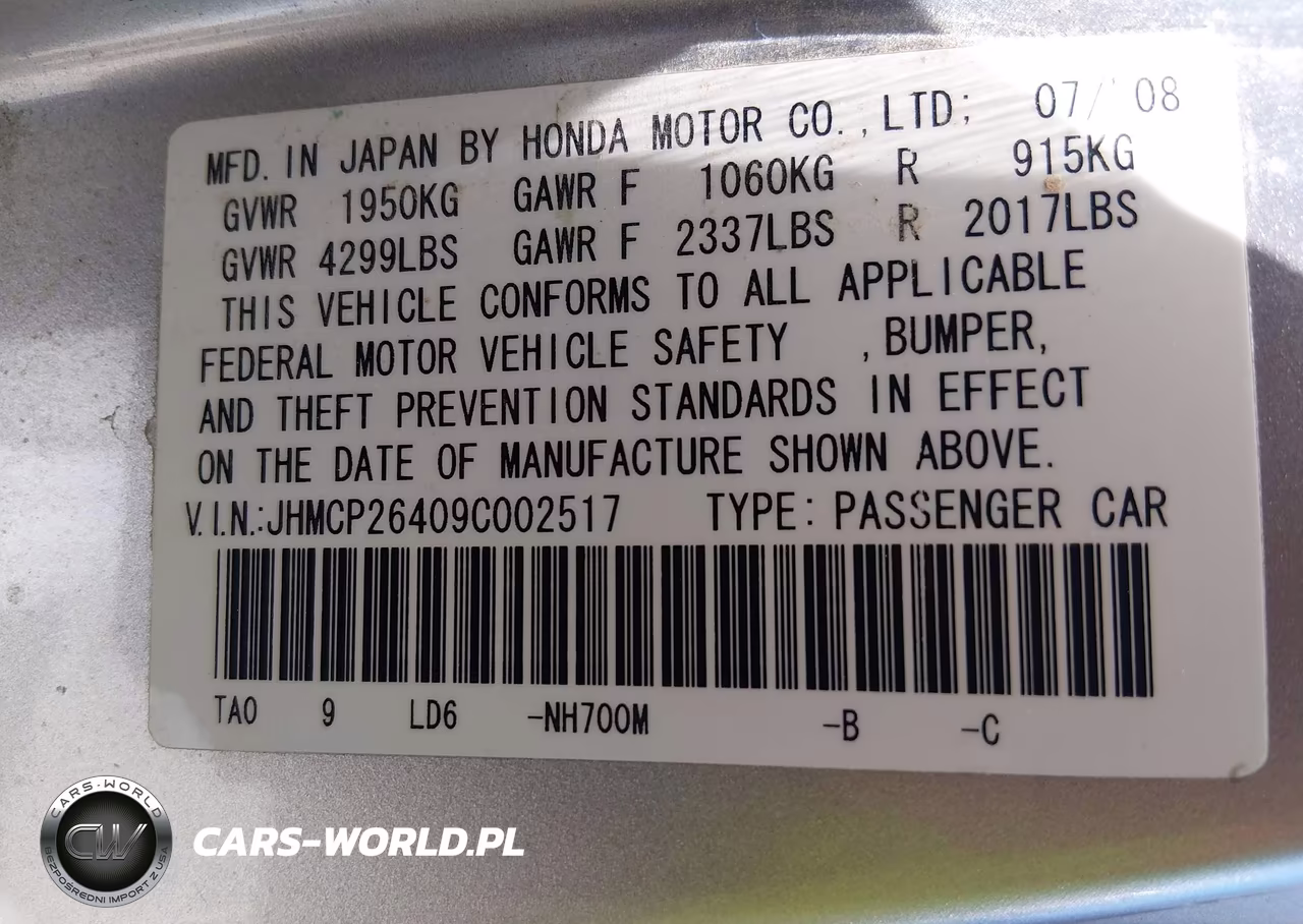 2009 Honda Accord 2.4 Lx-P VIN:JHMCP26409C002517 - 9