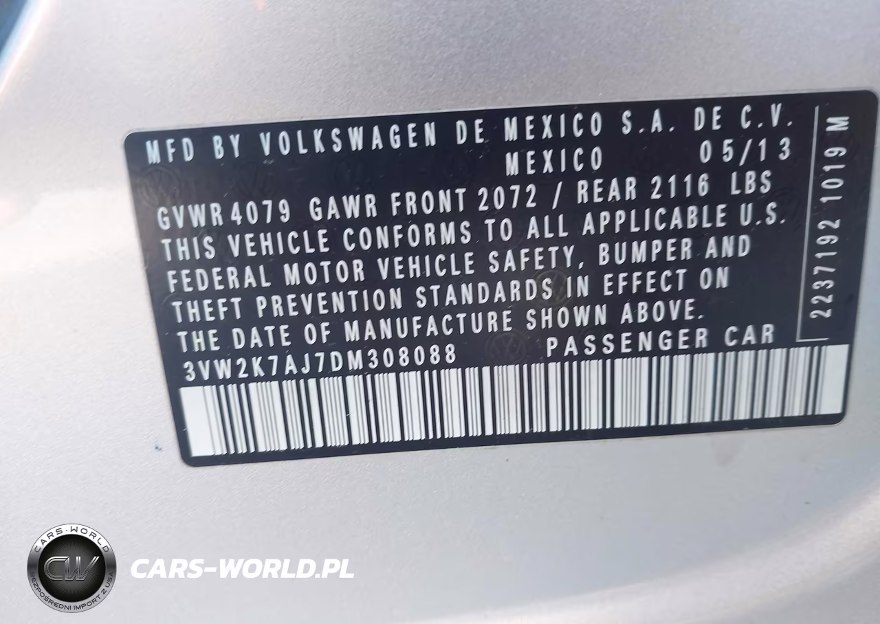 2013 Volkswagen Jetta 2.0L S VIN:3VW2K7AJ7DM308088 - 9