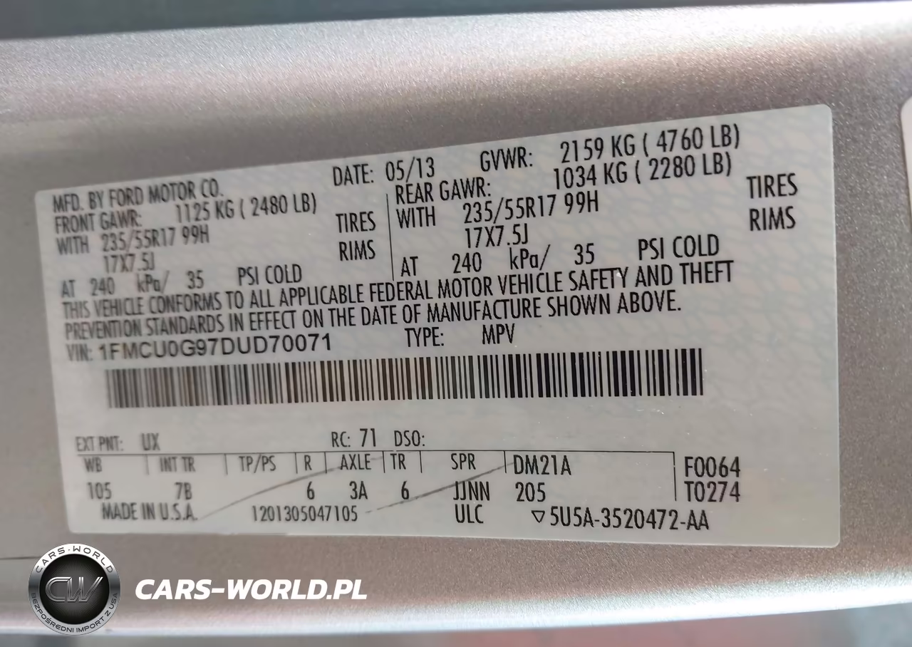 2013 Ford Escape Se VIN:1FMCU0G97DUD70071 - 9
