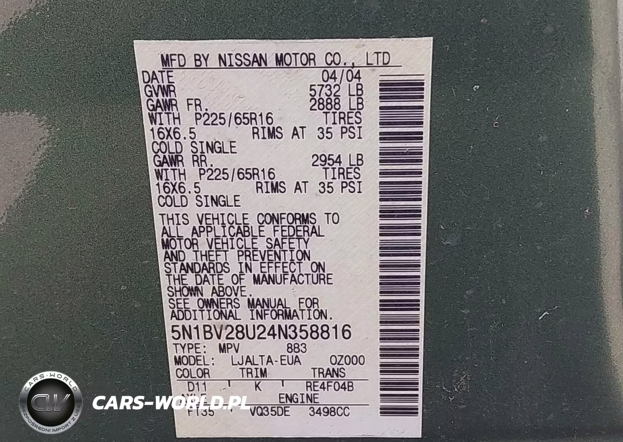 2004 Nissan Quest 3.5 Sl VIN:5N1BV28U24N358816 - 9