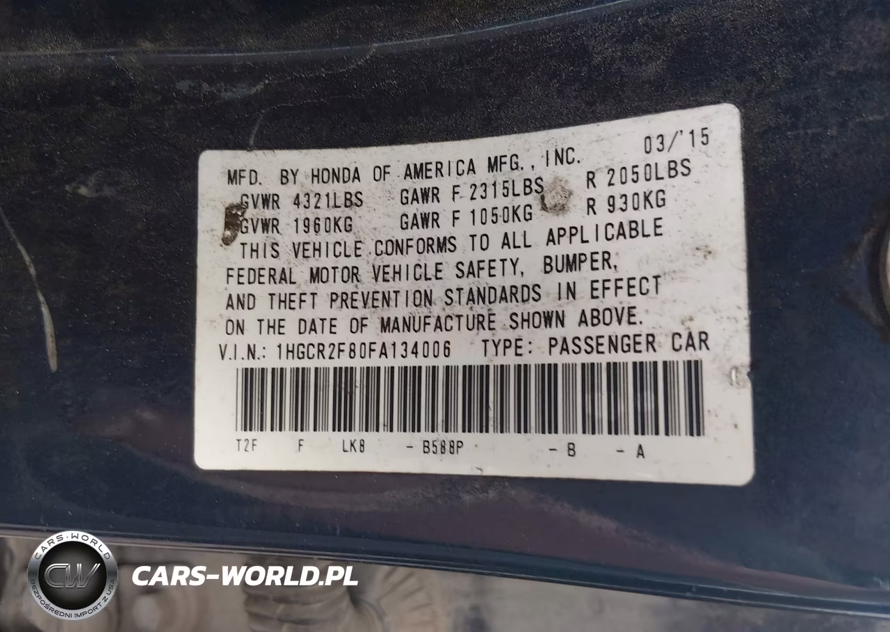 2015 Honda Accord Ex-L VIN:1HGCR2F80FA134006 - 9