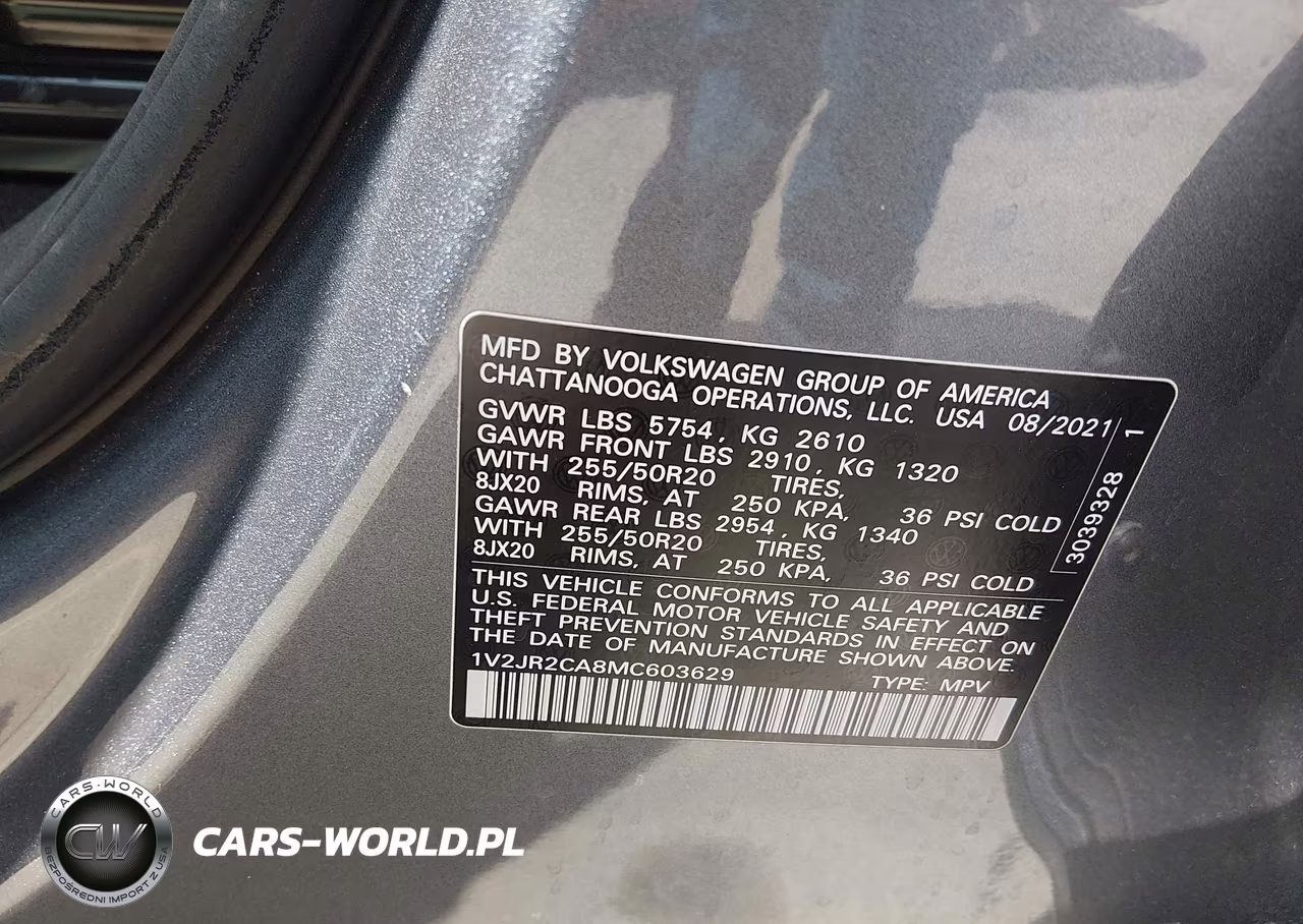 2021 Volkswagen Atlas 3.6L V6 Se W-Technology VIN:1V2JR2CA8MC603629 - 9