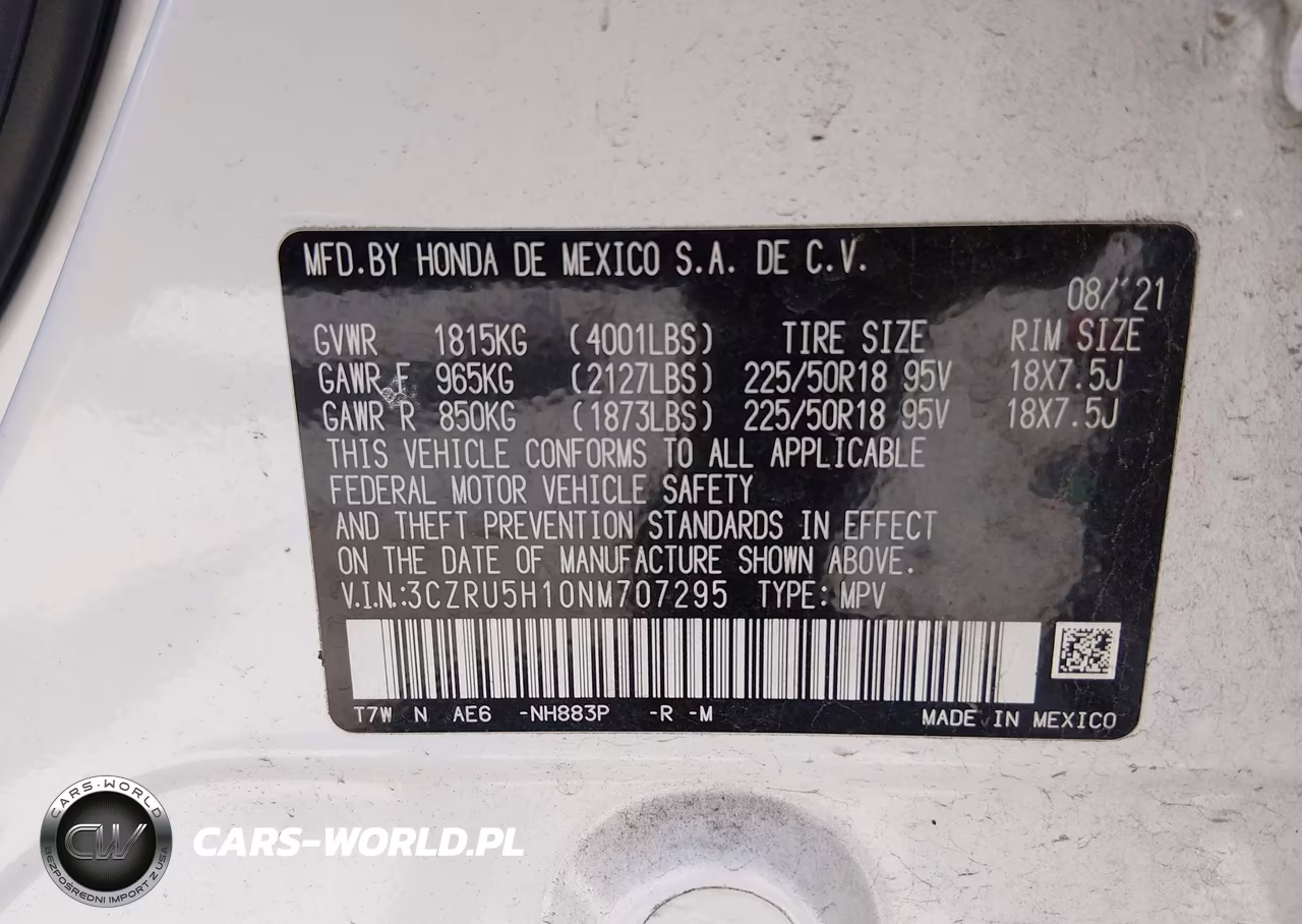 2022 Honda Hr-V 2Wd Sport VIN:3CZRU5H10NM707295 - 9