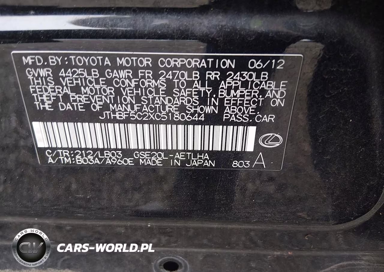 2012 Lexus Is 250 VIN:JTHBF5C2XC5180644 - 9
