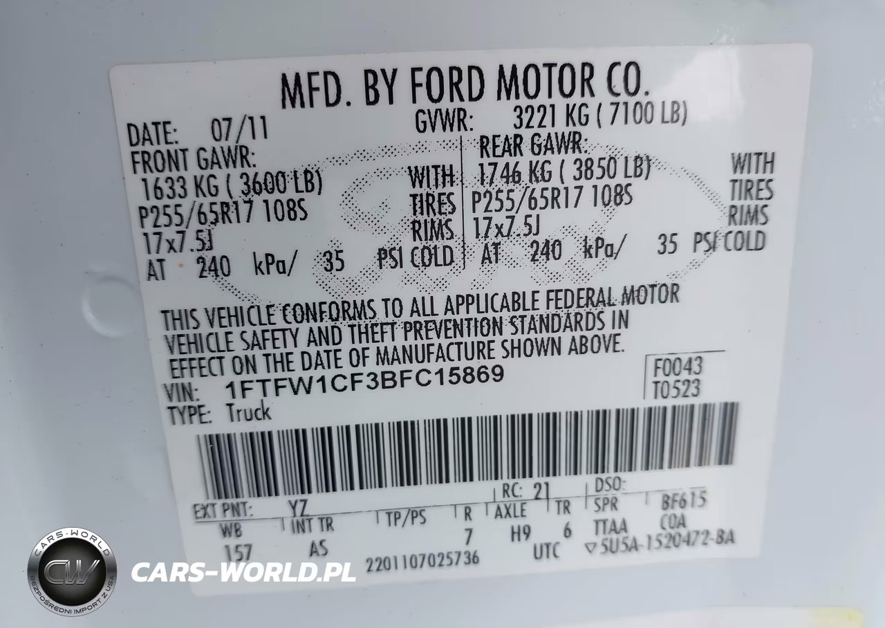 2011 Ford F-150 Xl VIN:1FTFW1CF3BFC15869 - 9