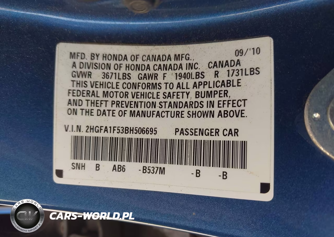 2011 Honda Civic Lx VIN:2HGFA1F53BH506695 - 9