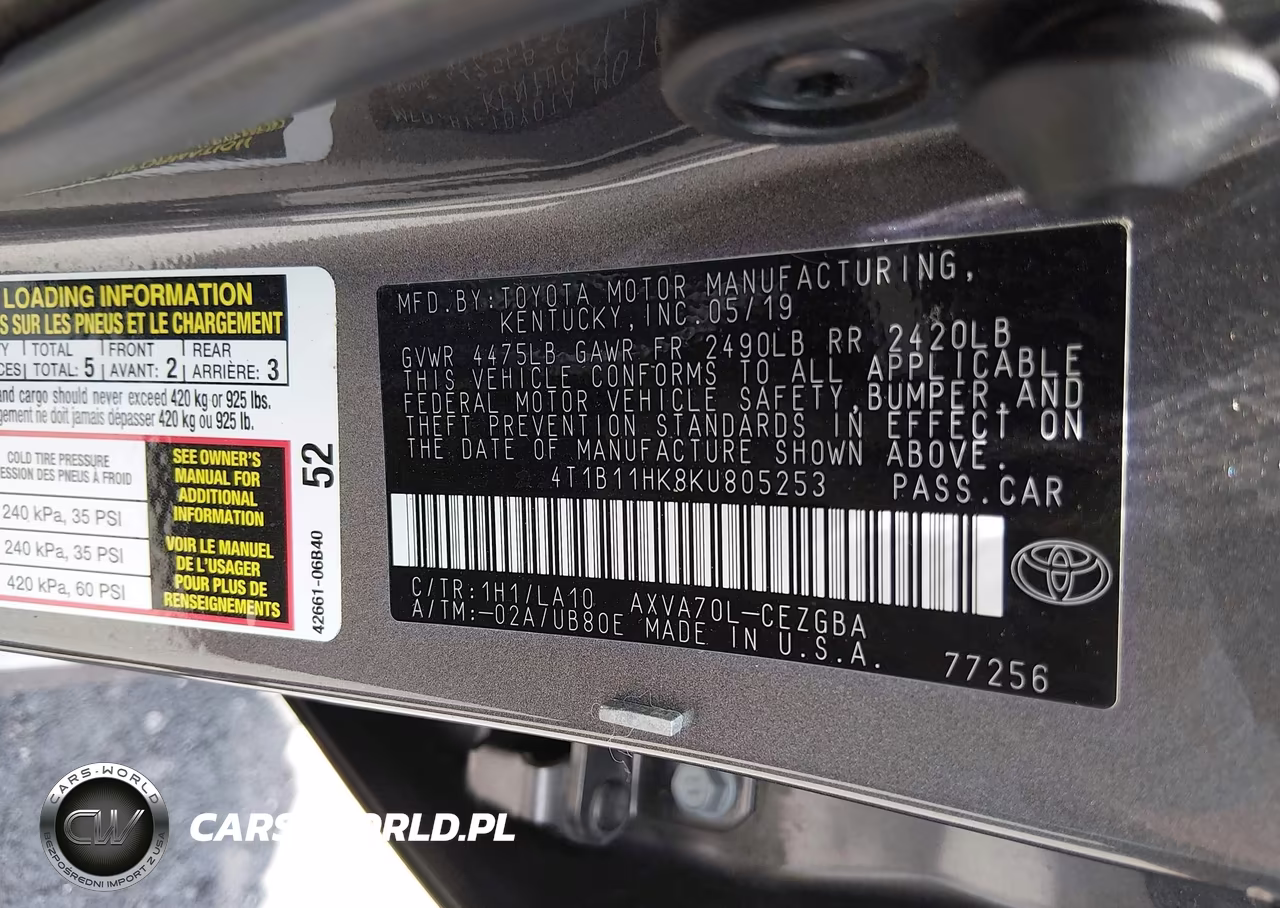 2019 Toyota Camry Xle VIN:4T1B11HK8KU805253 - 9