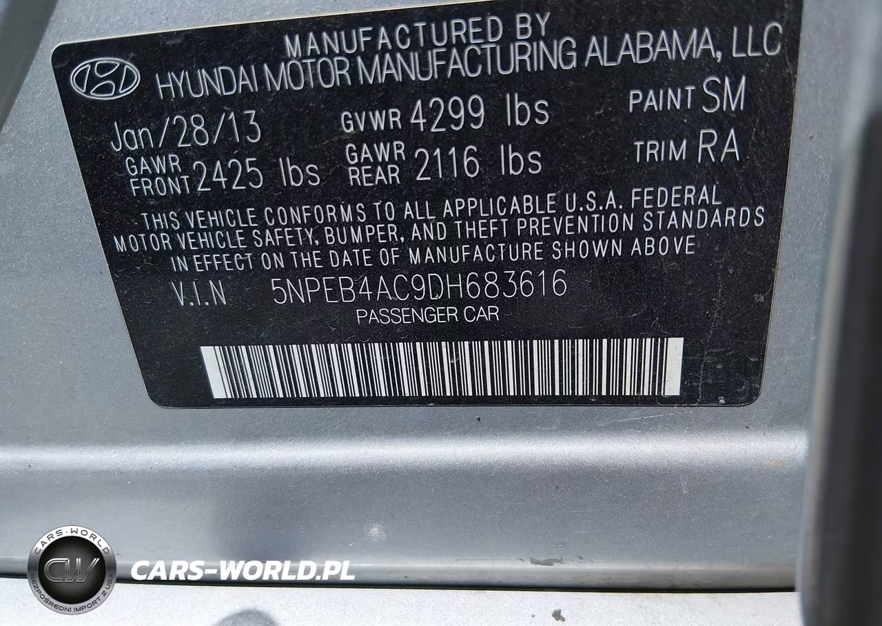 2013 Hyundai Sonata Gls VIN:5NPEB4AC9DH683616 - 9