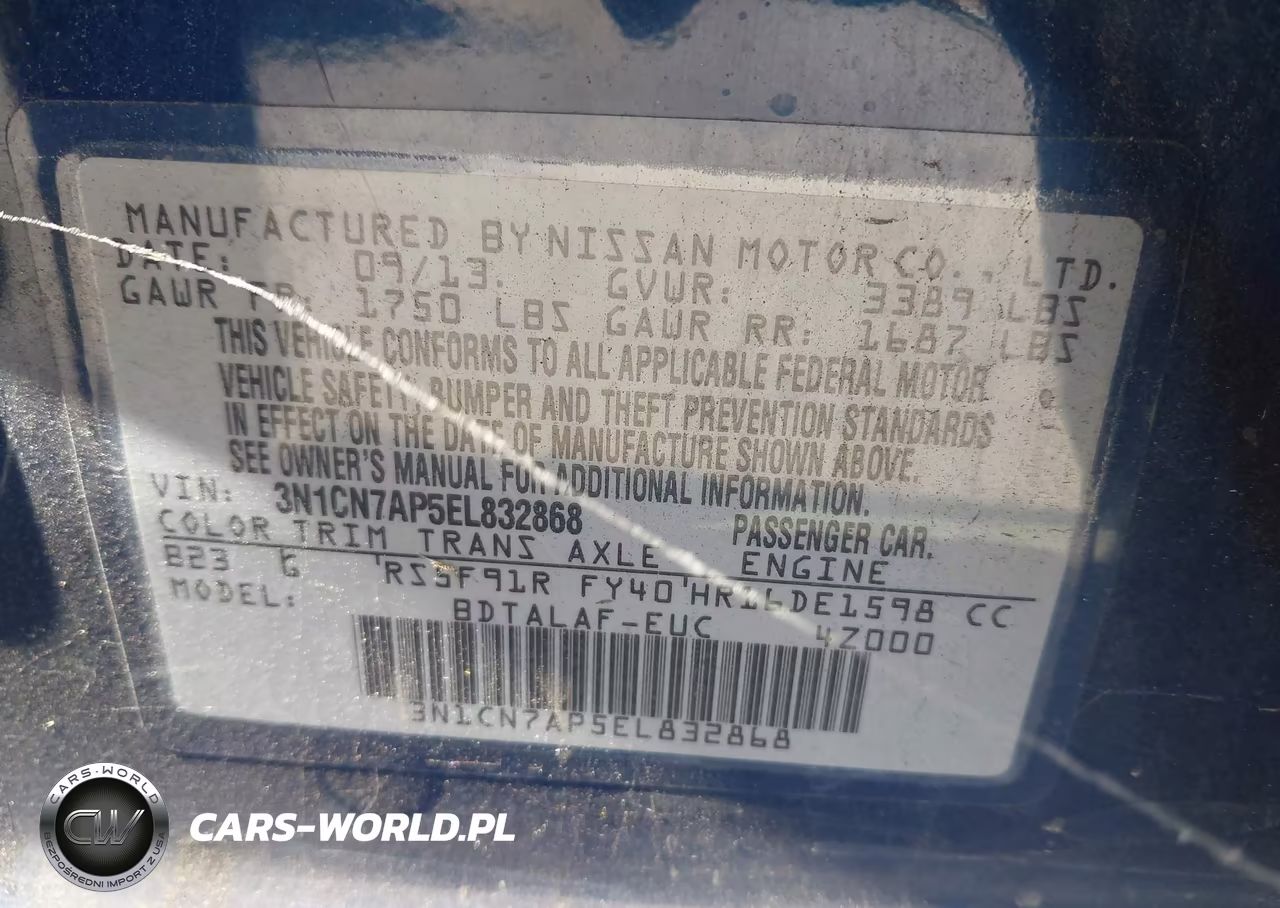 2014 Nissan Versa 1.6 S VIN:3N1CN7AP5EL832868 - 9