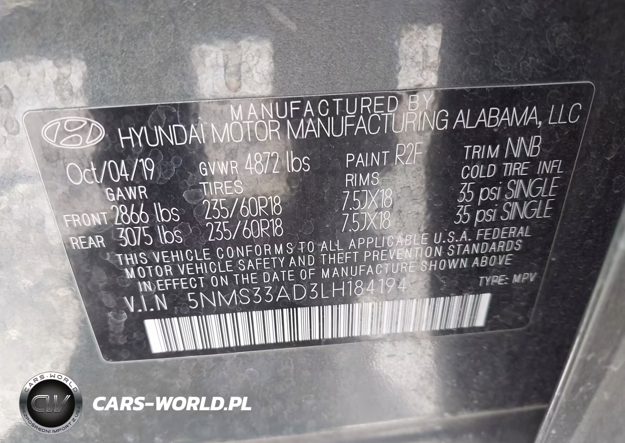 2020 Hyundai Santa Fe Sel VIN:5NMS33AD3LH184194 - 9