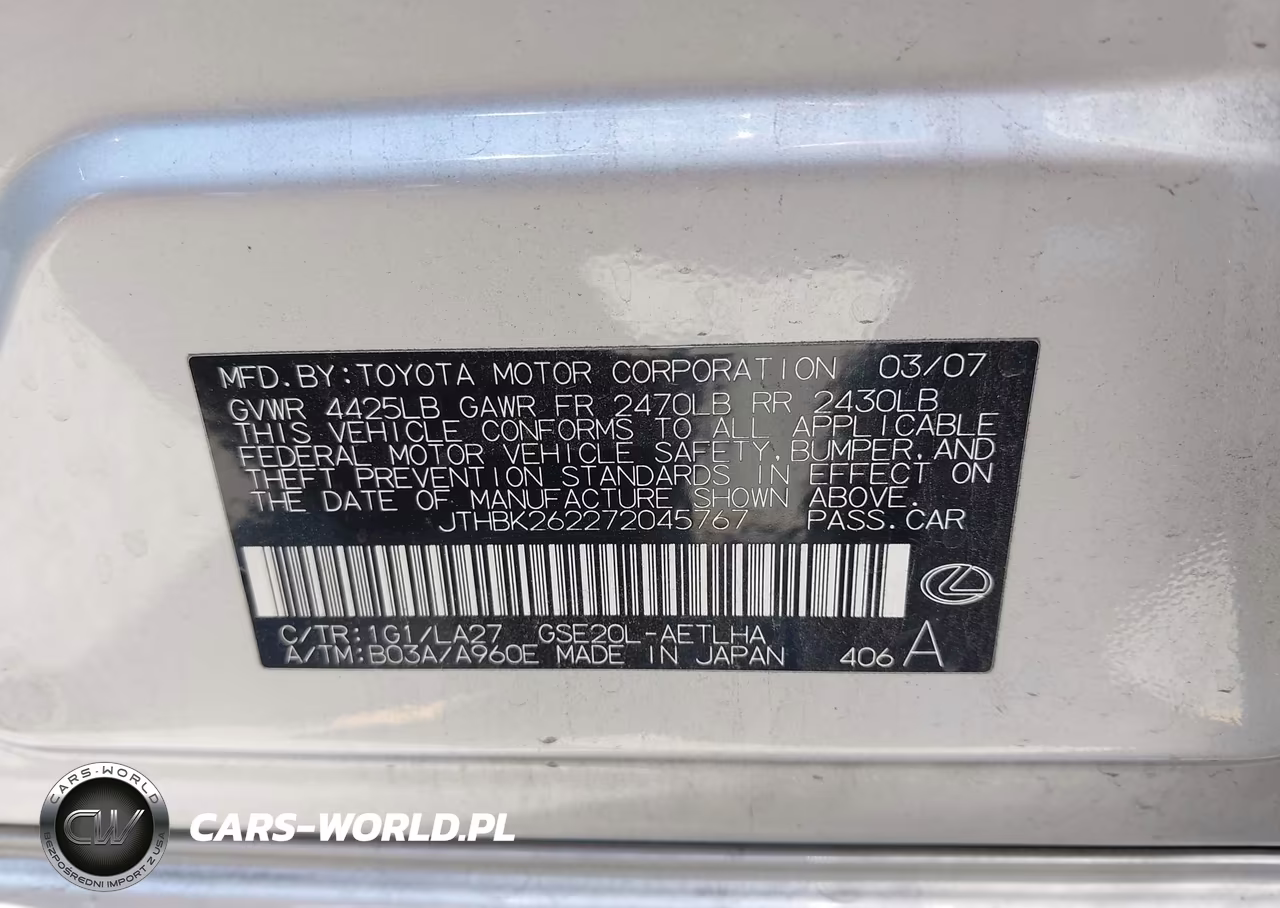 2007 Lexus Is 250 VIN:JTHBK262272045767 - 9