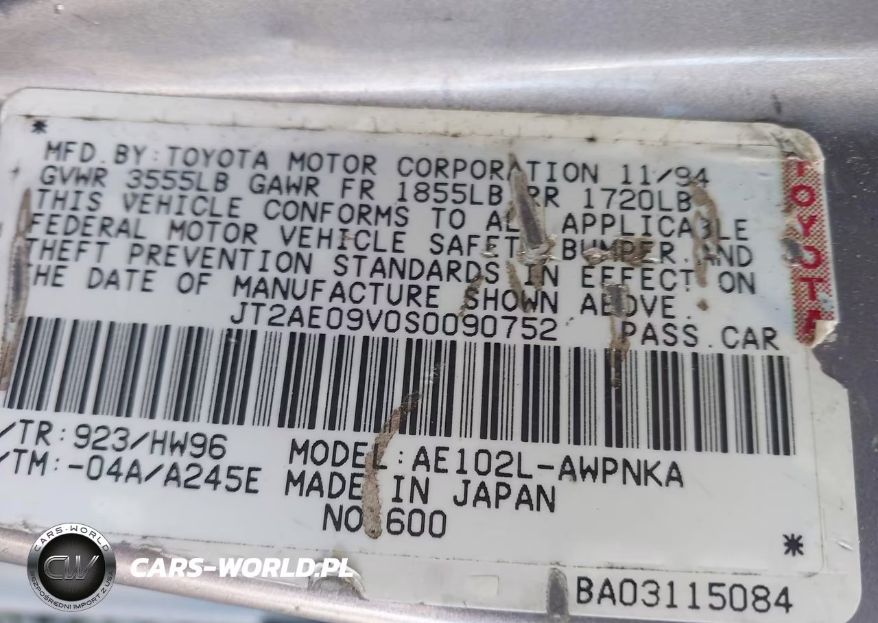 1995 Toyota Corolla Dx VIN:JT2AE09V0S0090752 - 9