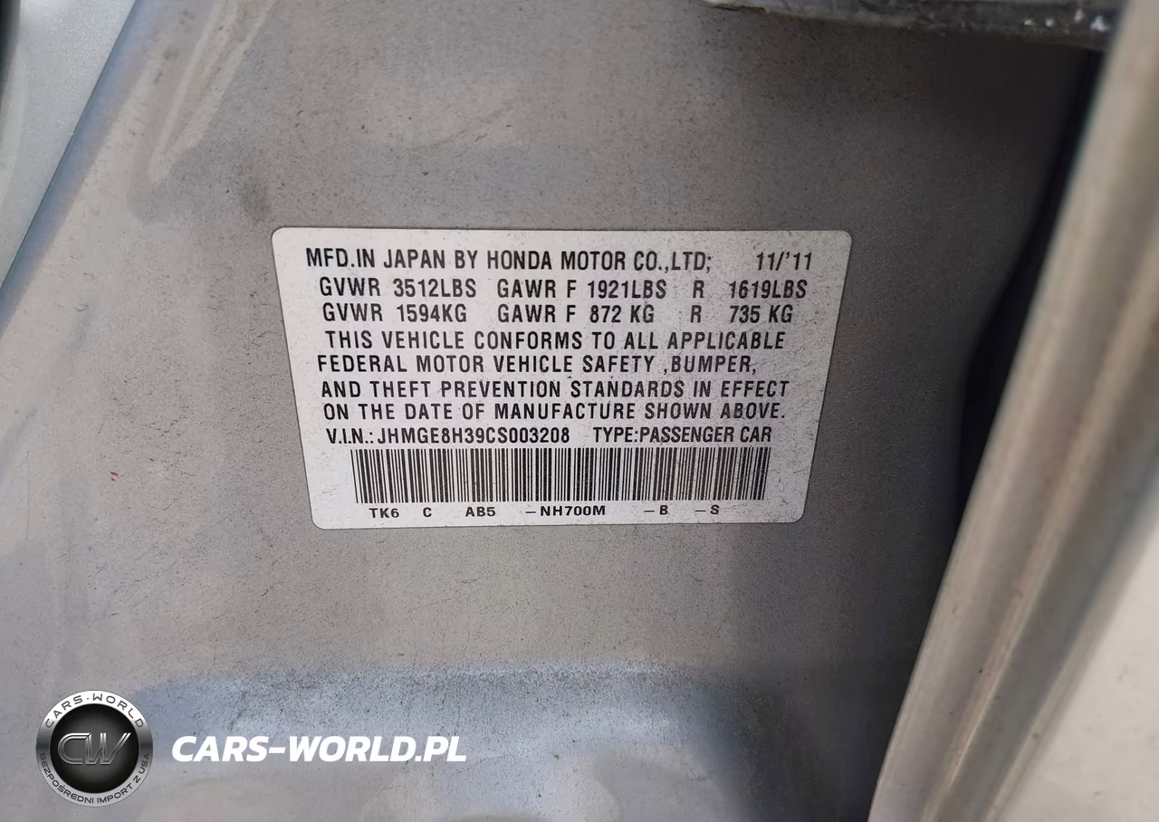 2012 Honda Fit VIN:JHMGE8H39CS003208 - 9