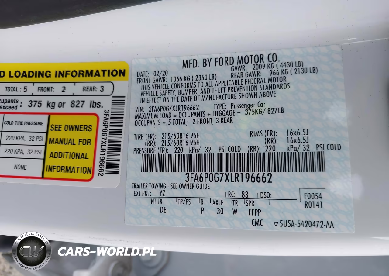 2020 Ford Fusion S VIN:3FA6P0G7XLR196662 - 9