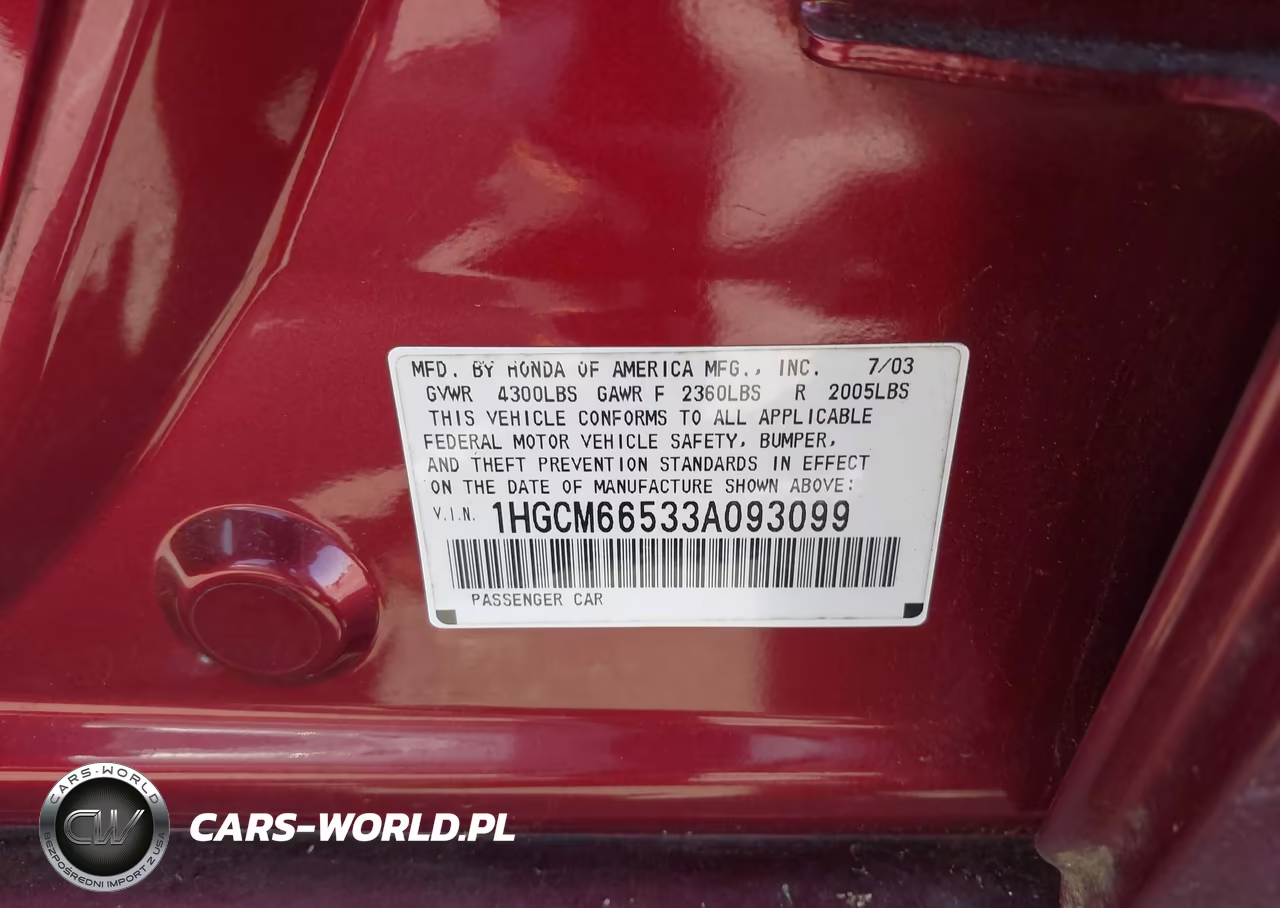 2003 Honda Accord 3.0 Ex VIN:1HGCM66533A093099 - 9