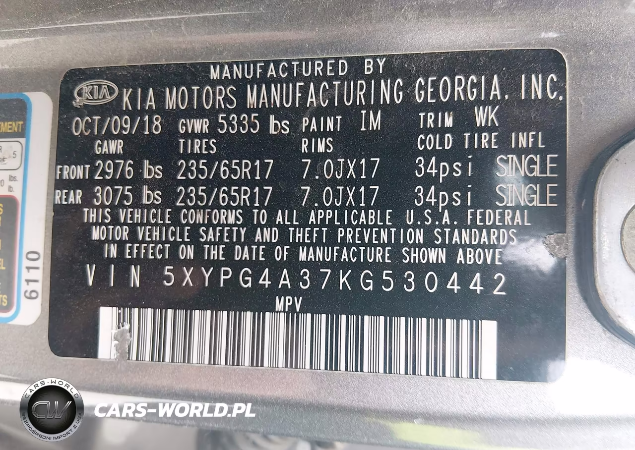 2019 Kia Sorento 2.4L L VIN:5XYPG4A37KG530442 - 9