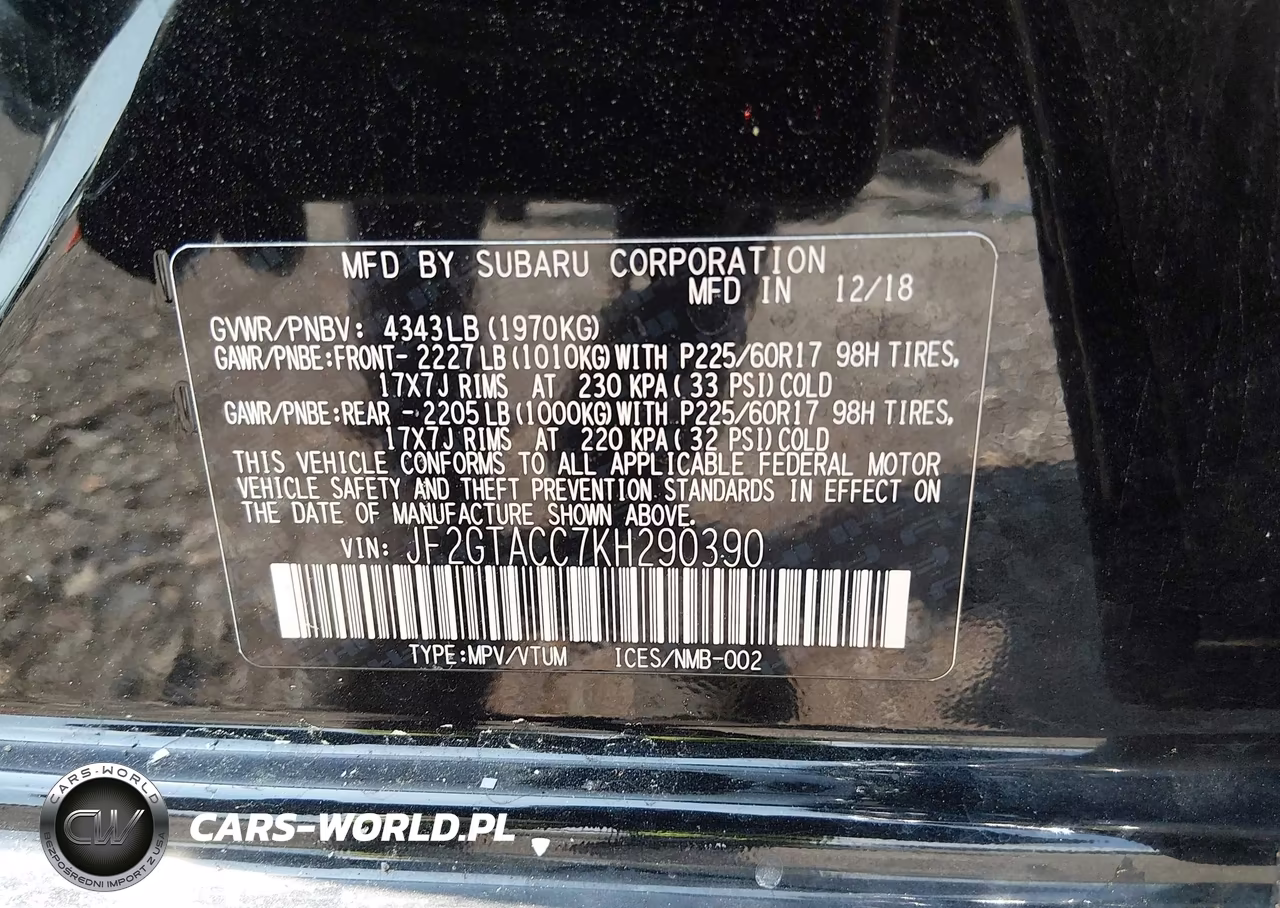 2019 Subaru Crosstrek 2.0I Premium VIN:JF2GTACC7KH290390 - 9