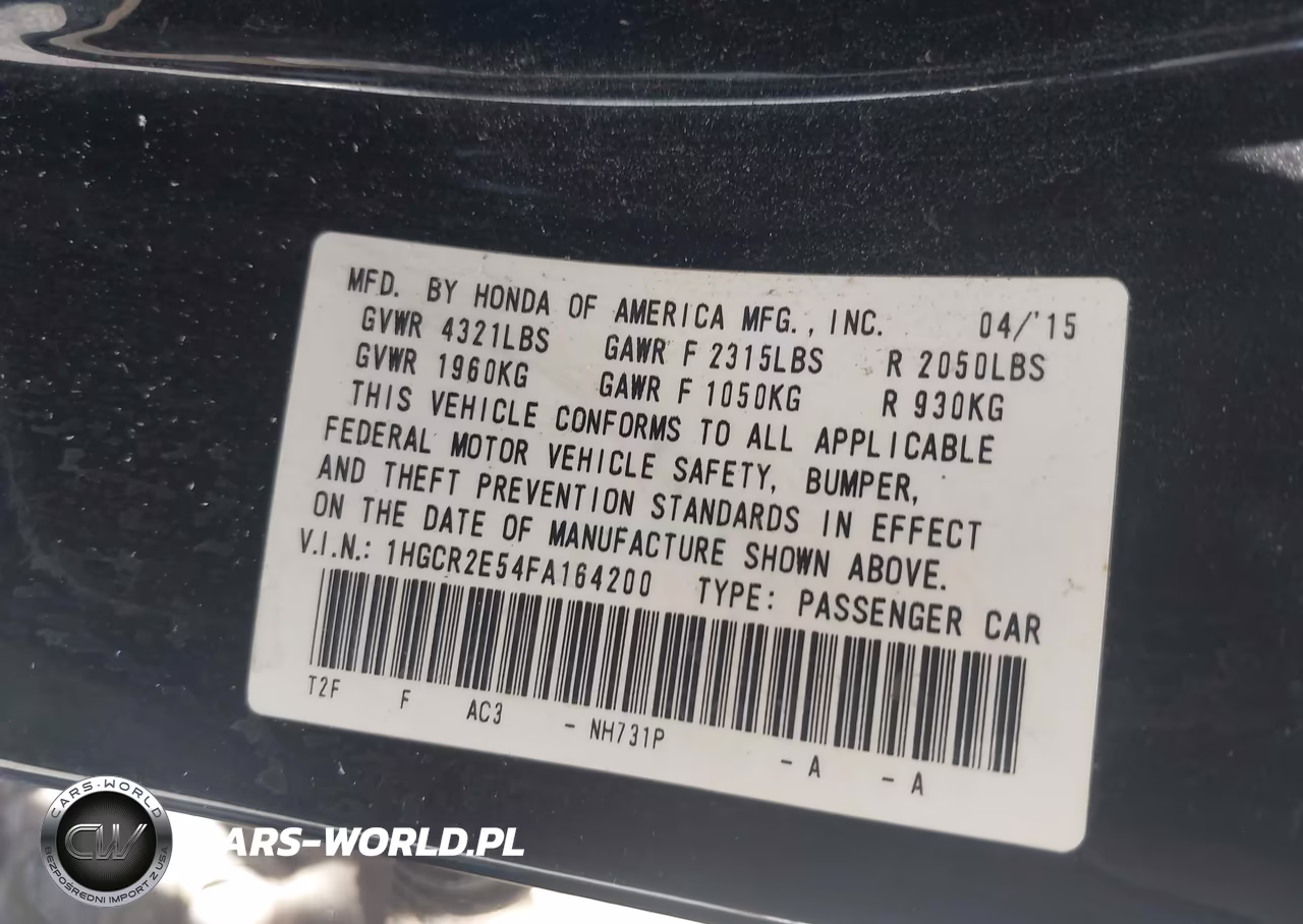 2015 Honda Accord Sport VIN:1HGCR2E54FA164200 - 9