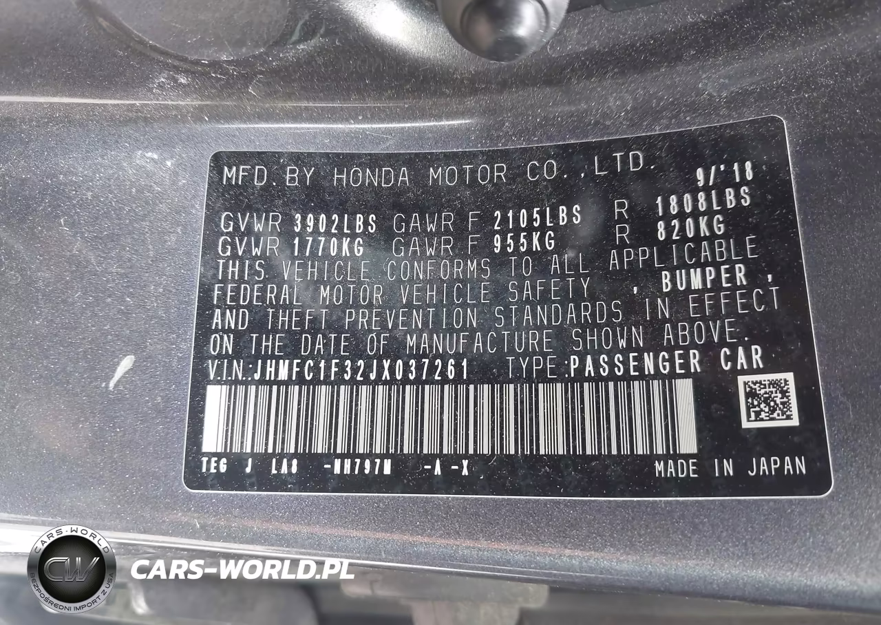 2018 Honda Civic Ex-T VIN:JHMFC1F32JX037261 - 9