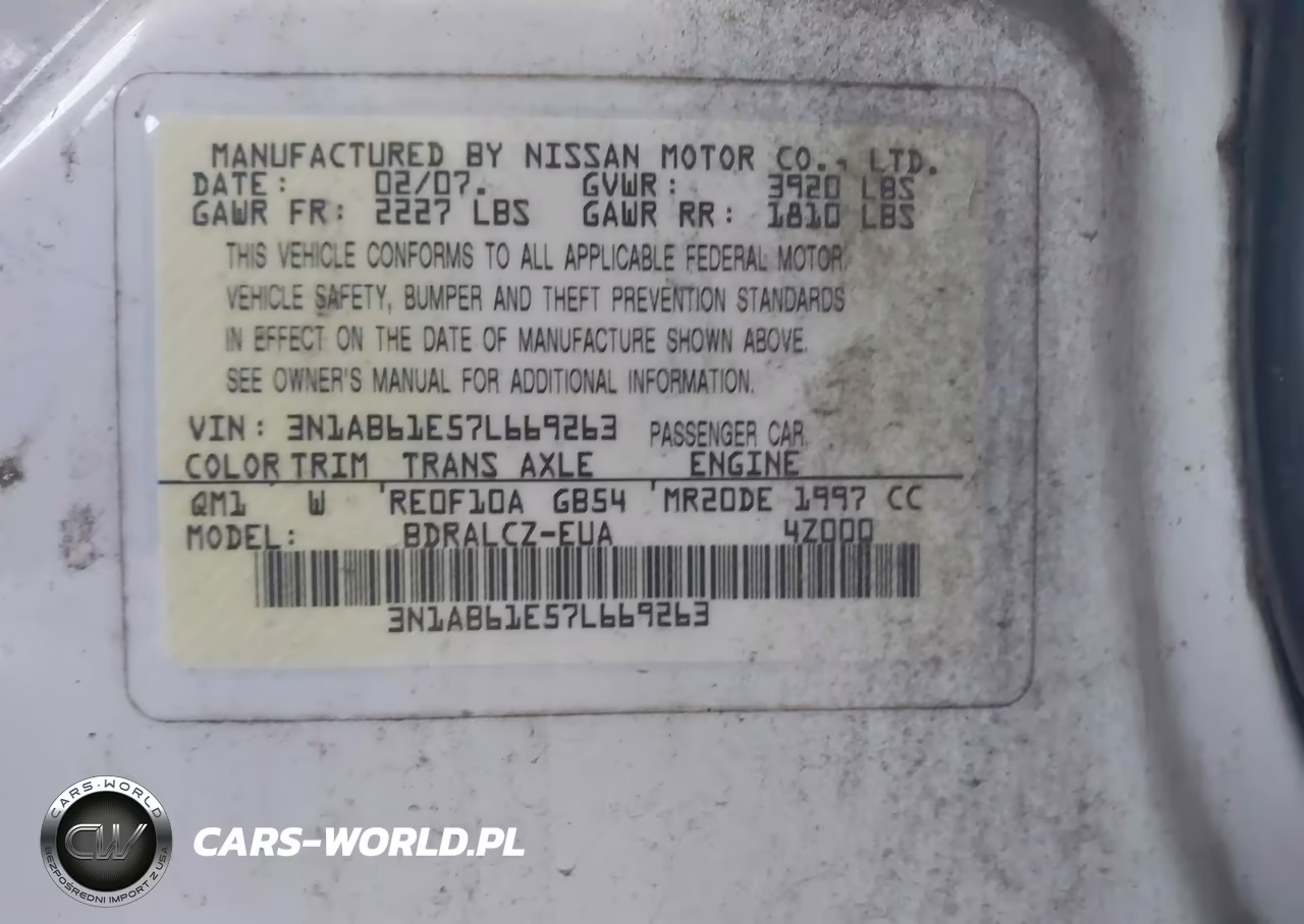 2007 Nissan Sentra 2.0 VIN:3N1AB61E57L669263 - 9