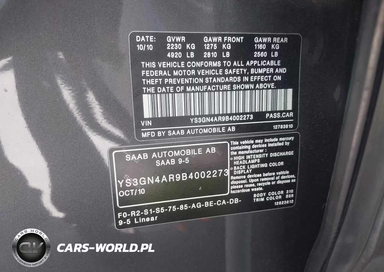 2011 Saab 9-5 Turbo4 Premium VIN:YS3GN4AR9B4002273 - 9