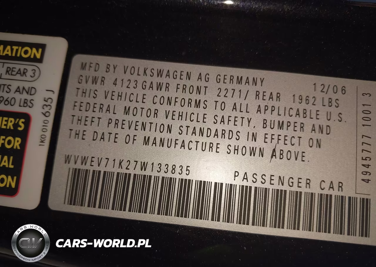2007 Volkswagen Gti 2-Door (M6) VIN:WVWEV71K27W133835 - 9