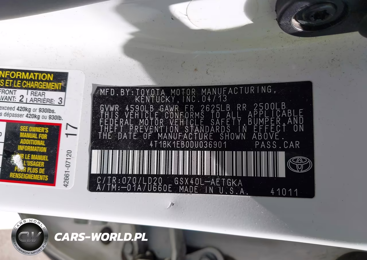 2013 TOYOTA AVALON XLE VIN:4T1BK1EB0DU036901 - 9