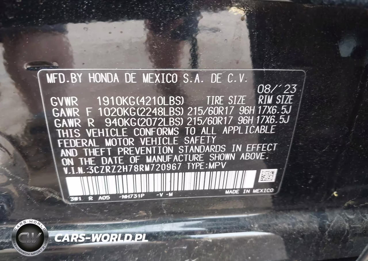2024 Honda Hr-V Awd Ex-L-Awd Ex-L W-O Bsi VIN:3CZRZ2H78RM720967 - 9