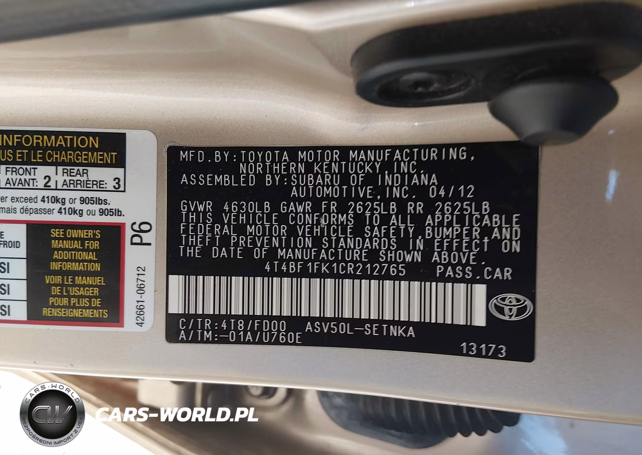 2012 Toyota Camry Le VIN:4T4BF1FK1CR212765 - 9