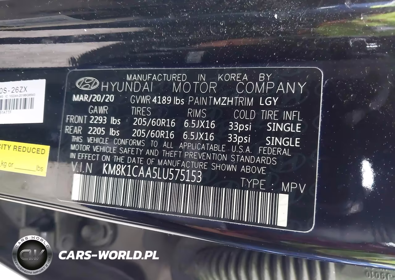 2020 Hyundai Kona Se VIN:KM8K1CAA5LU575153 - 9