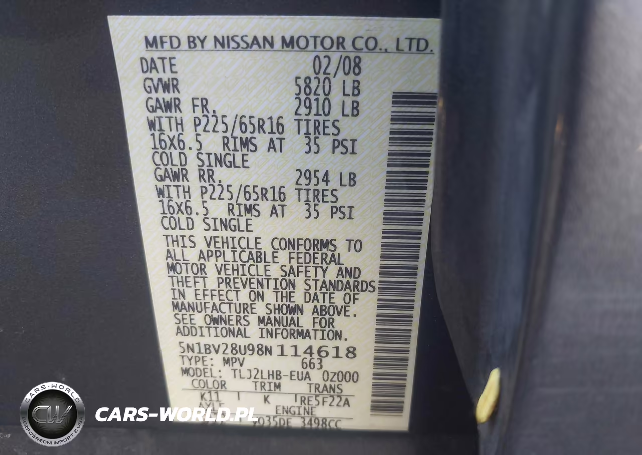 2008 Nissan Quest 3.5 S VIN:5N1BV28U98N114618 - 9