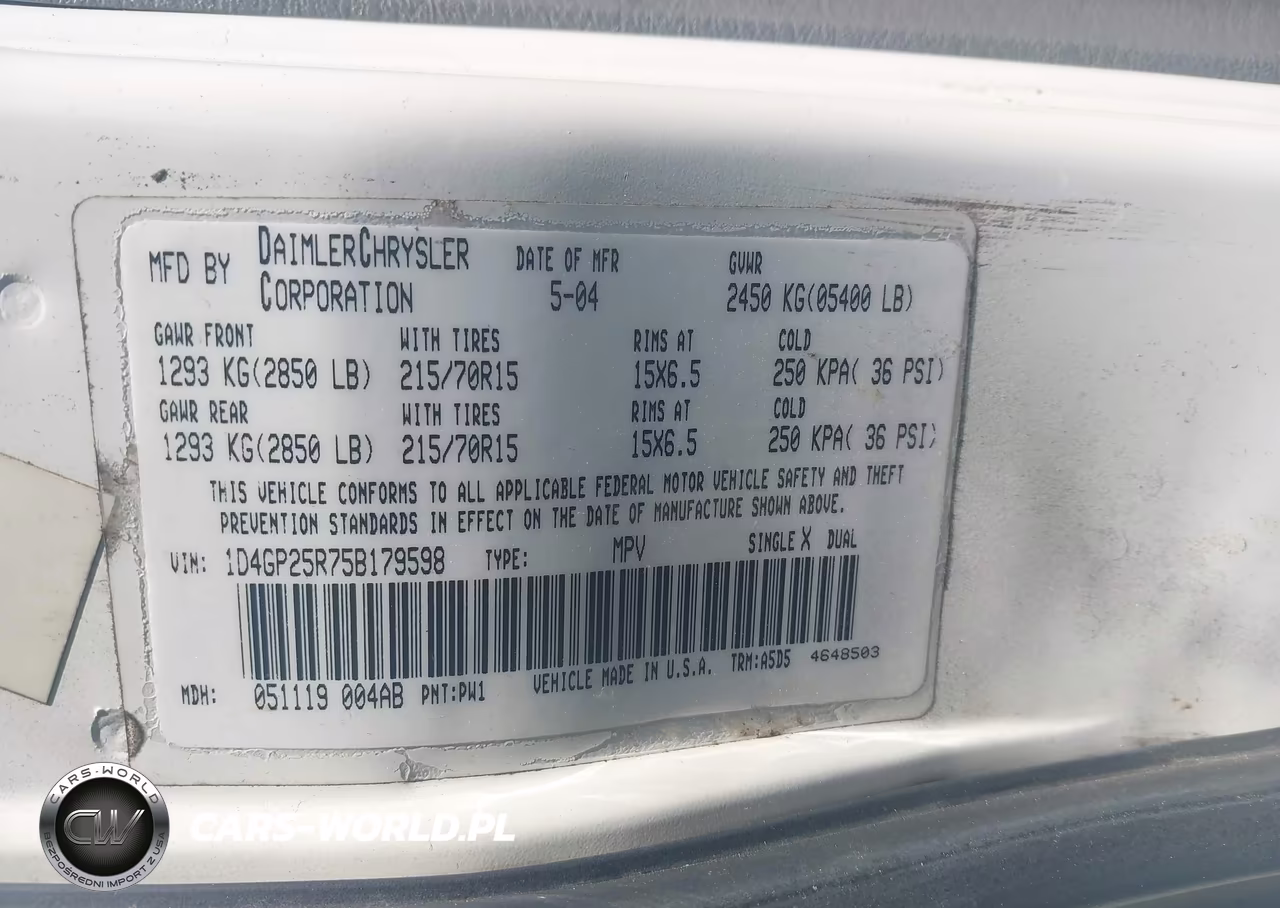 2005 Dodge Caravan Se VIN:1D4GP25R75B179598 - 9