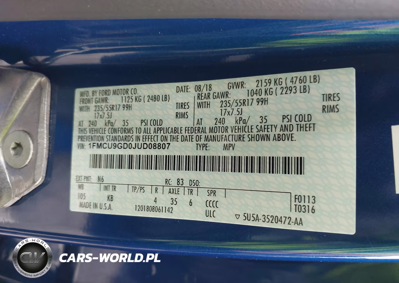 2018 Ford Escape Se VIN:1FMCU9GD0JUD08807 - 9