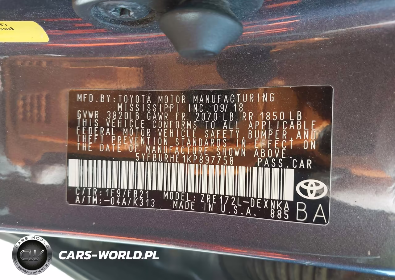 2019 Toyota Corolla Le VIN:5YFBURHE1KP897758 - 9