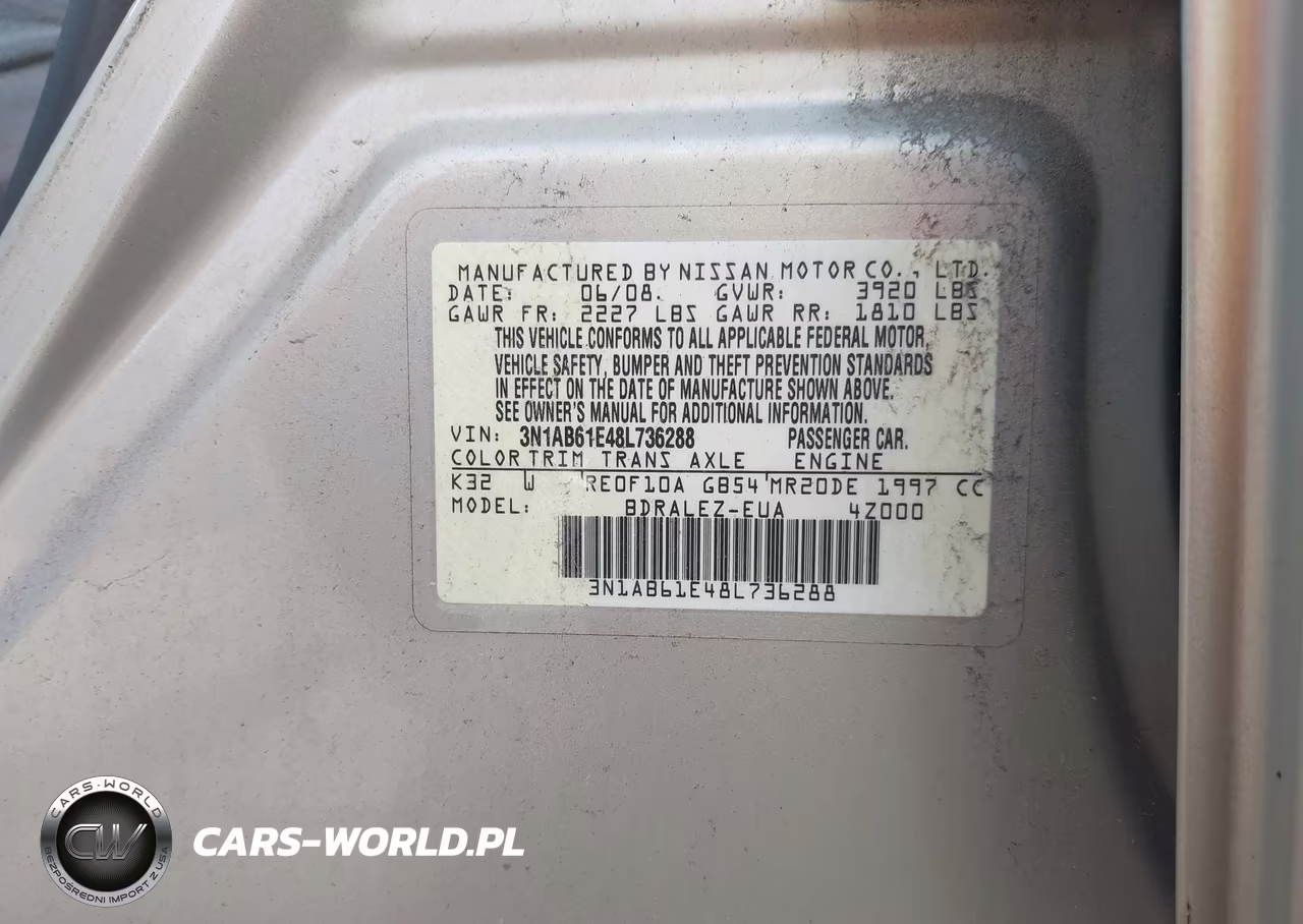 2008 Nissan Sentra 2.0 S VIN:3N1AB61E48L736288 - 9