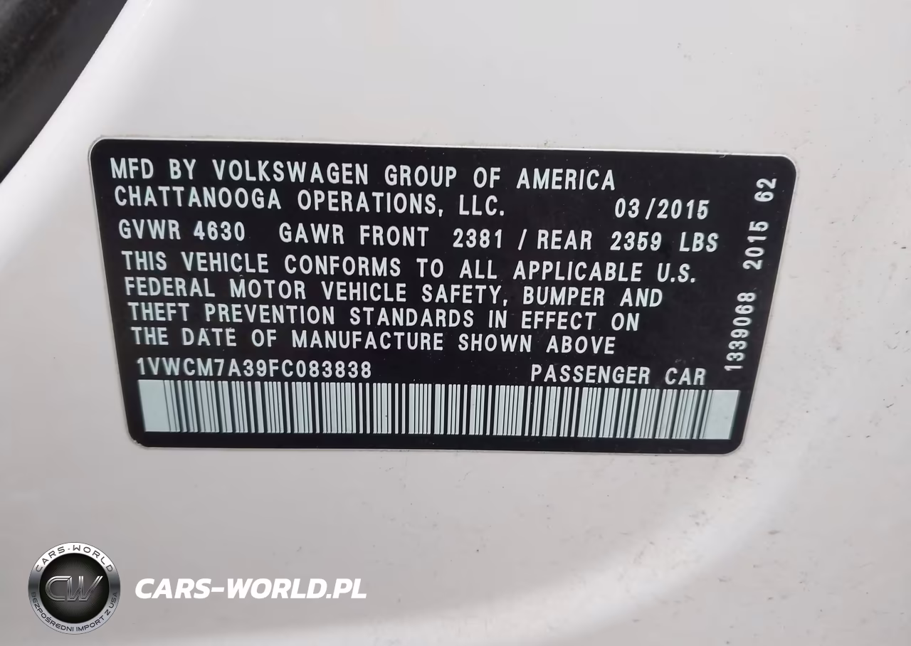 2015 Volkswagen Passat 3.6L V6 Sel Premium VIN:1VWCM7A39FC083838 - 9