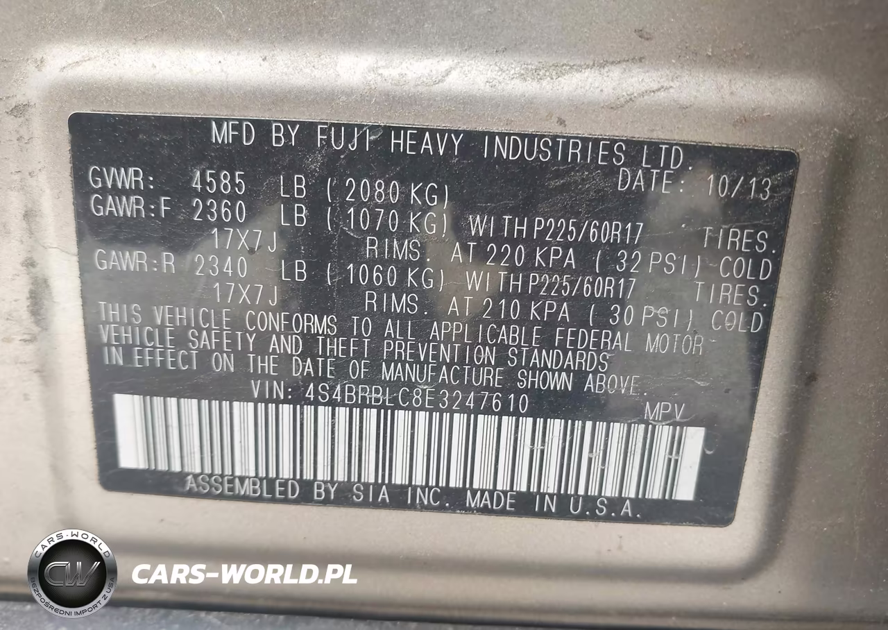 2014 Subaru Outback 2.5I Limited VIN:4S4BRBLC8E3247610 - 9
